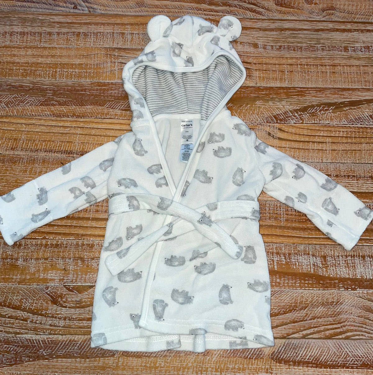 #4 Just One You by Carter's White with Grey Elephants Hooded Bath Towel 0-9 months
