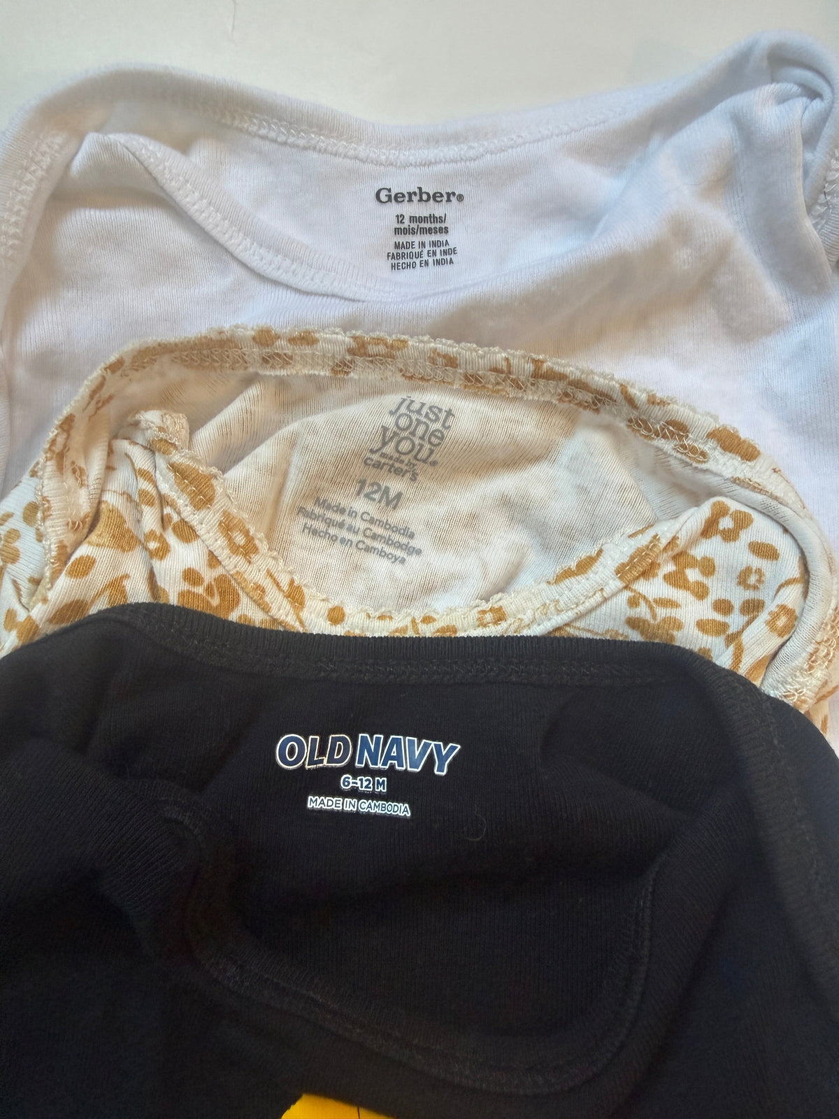 #170 Long sleeve body suit bundle “You Make Me Happy” rainbow (gerber), Gold hedgehog (carters) and moon and flowers (old navy) girls 12 months