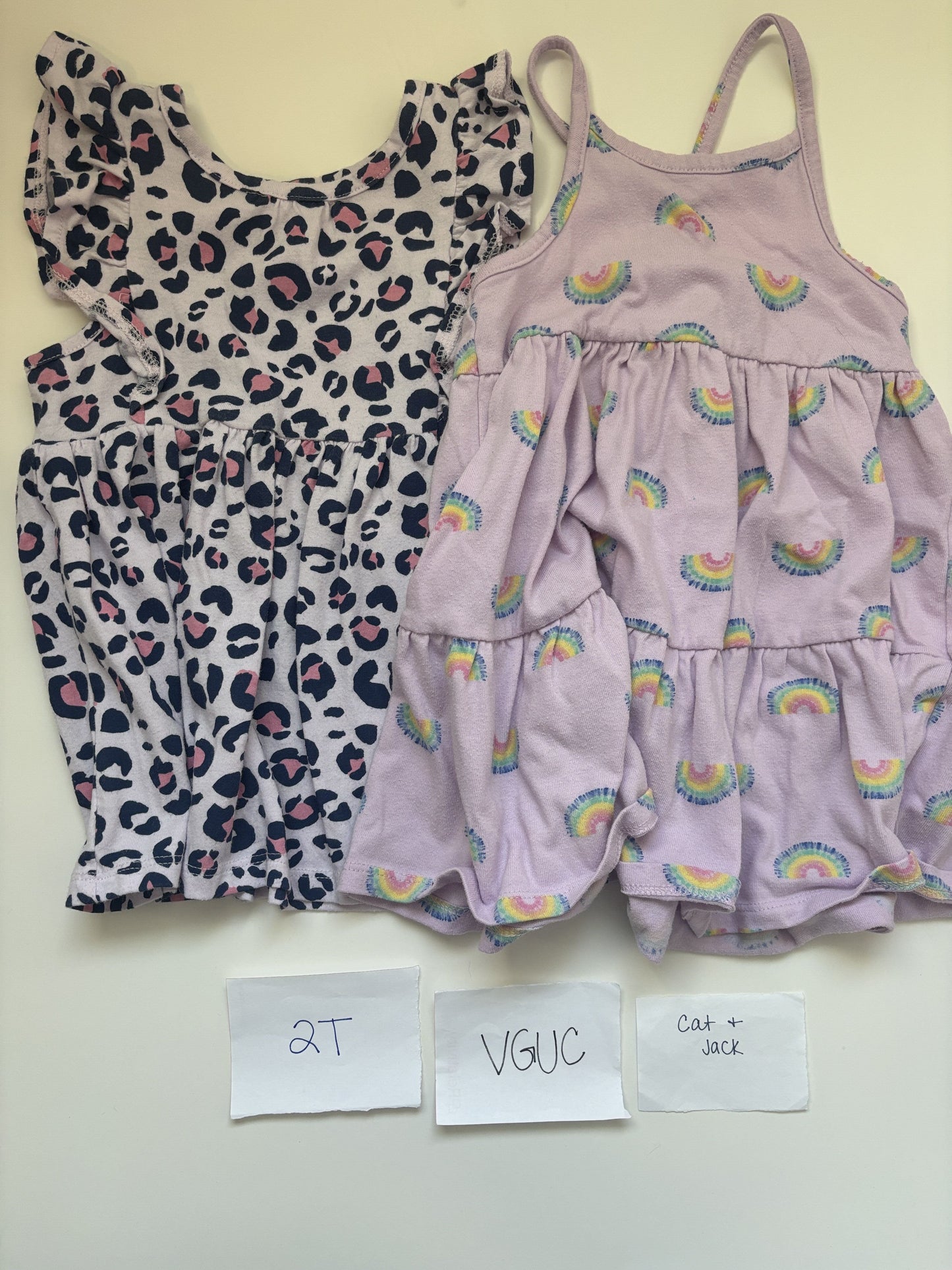 #77 - 2T - VGUC Cat & Jack - 2 Pack Dresses (purple leopard + purple rainbow)