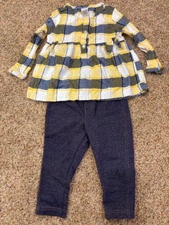 #47 girls 18mo carters outfit, yellow and grey