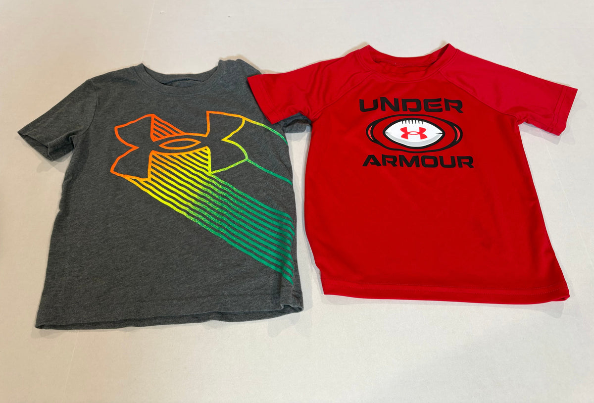 #25 Boys 4 Under Armour set of 2 short sleeve t shirts - red is dri fit
