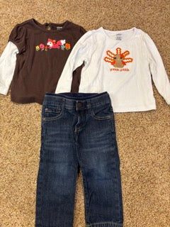 #47 girls 18-24mo fall, thanksgiving tops and jeans
