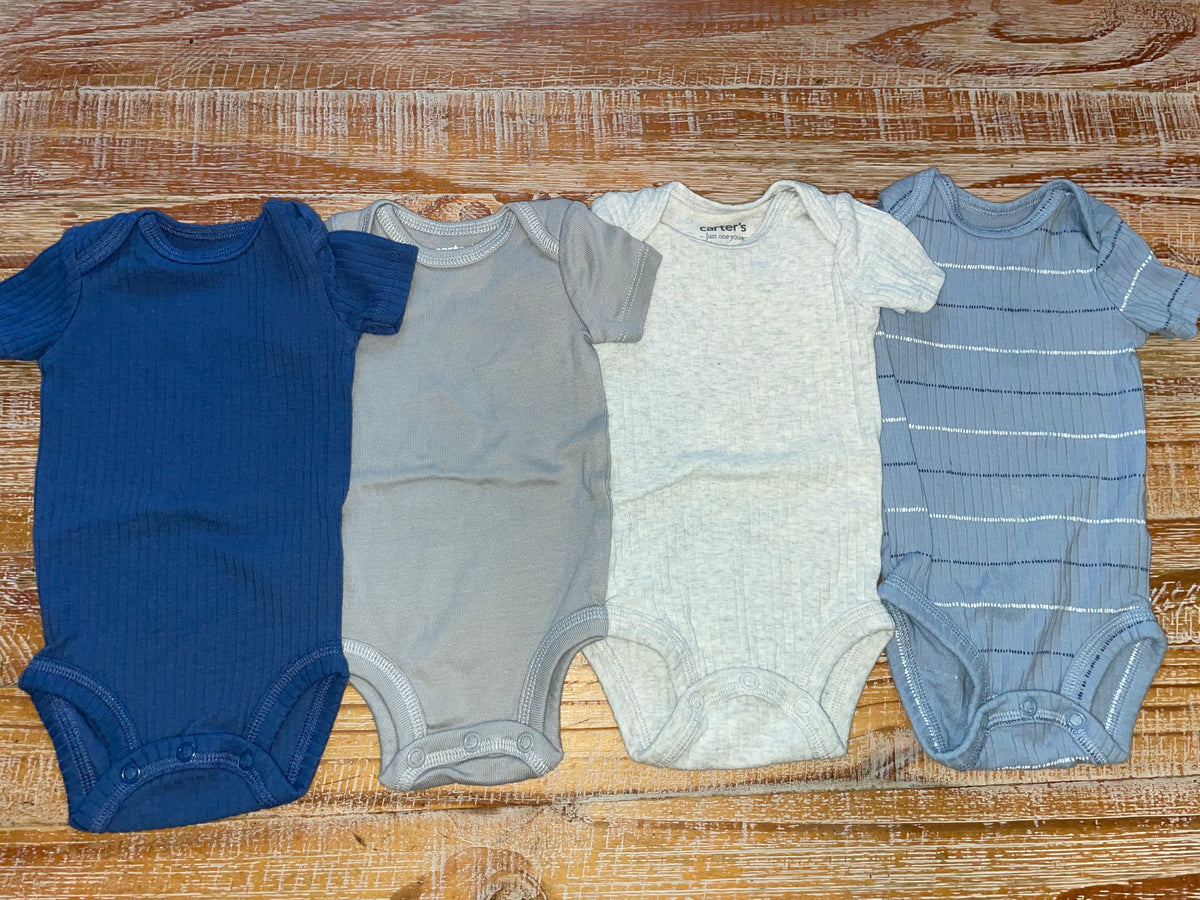 #4 Carter's Blue and Grey Onesies Boys Newborn