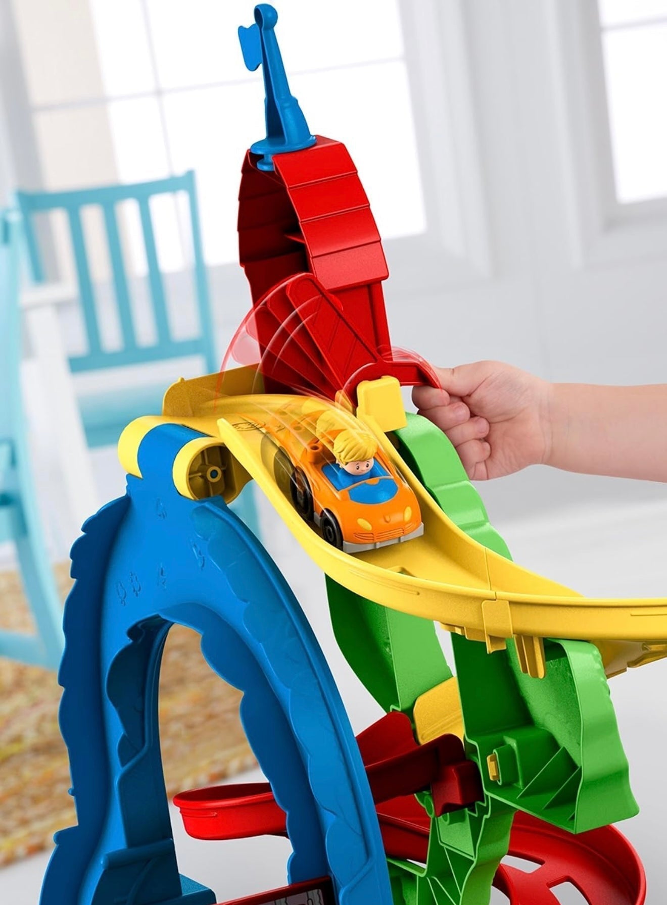 #180 Fisher price Little people Sit n Stand Skyway 2 in 1 vehicle racing playset