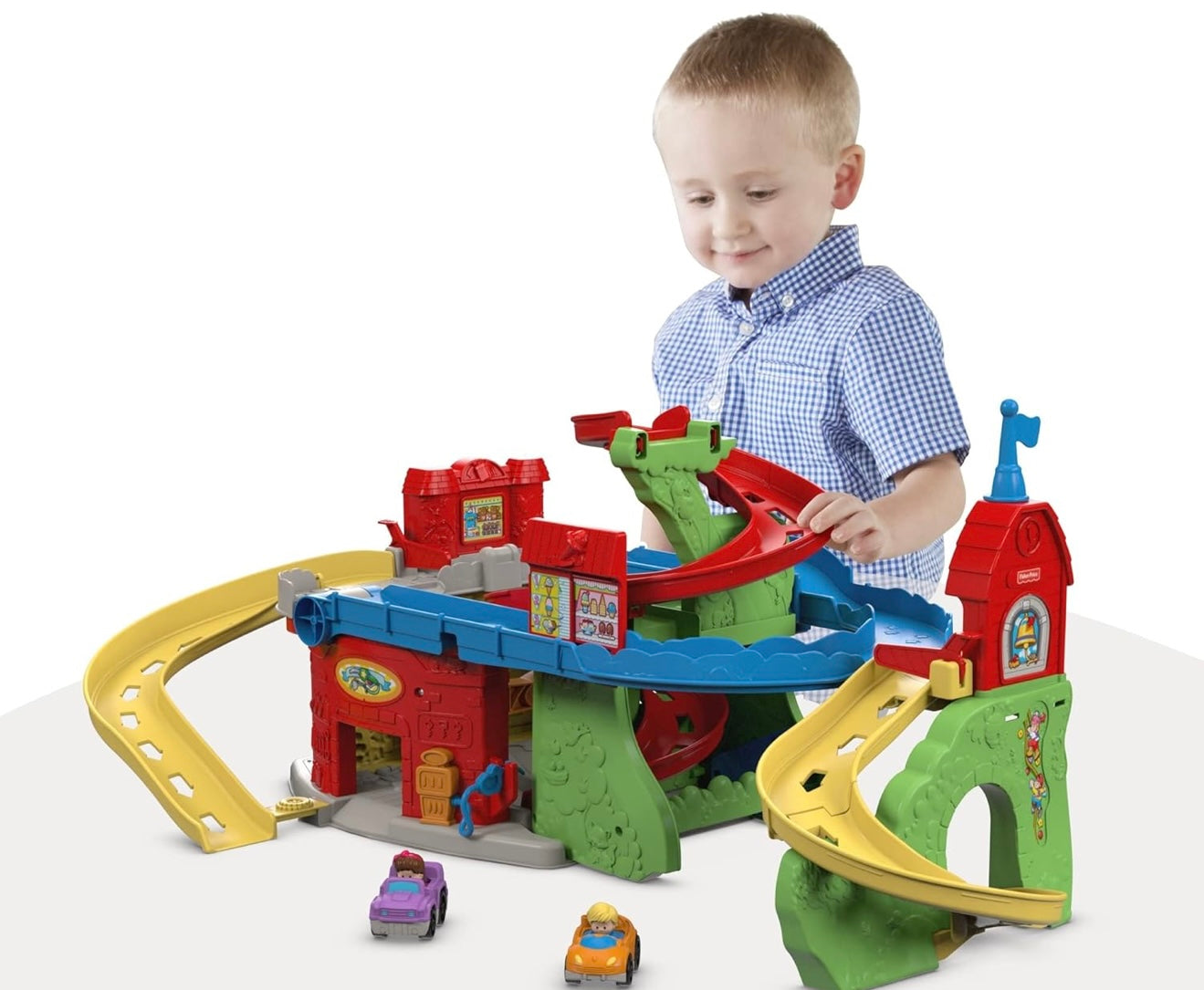 #180 Fisher price Little people Sit n Stand Skyway 2 in 1 vehicle racing playset