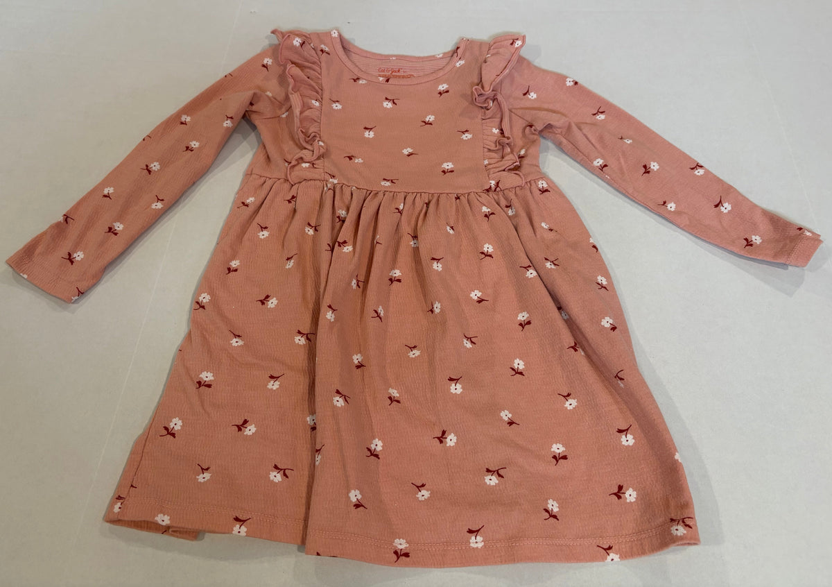 #25 Girls 5T Cat and Jack long sleeve pink dress with flowers and ruffles