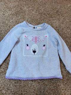 #47 girls 2T sweater, light grey with purple stitching