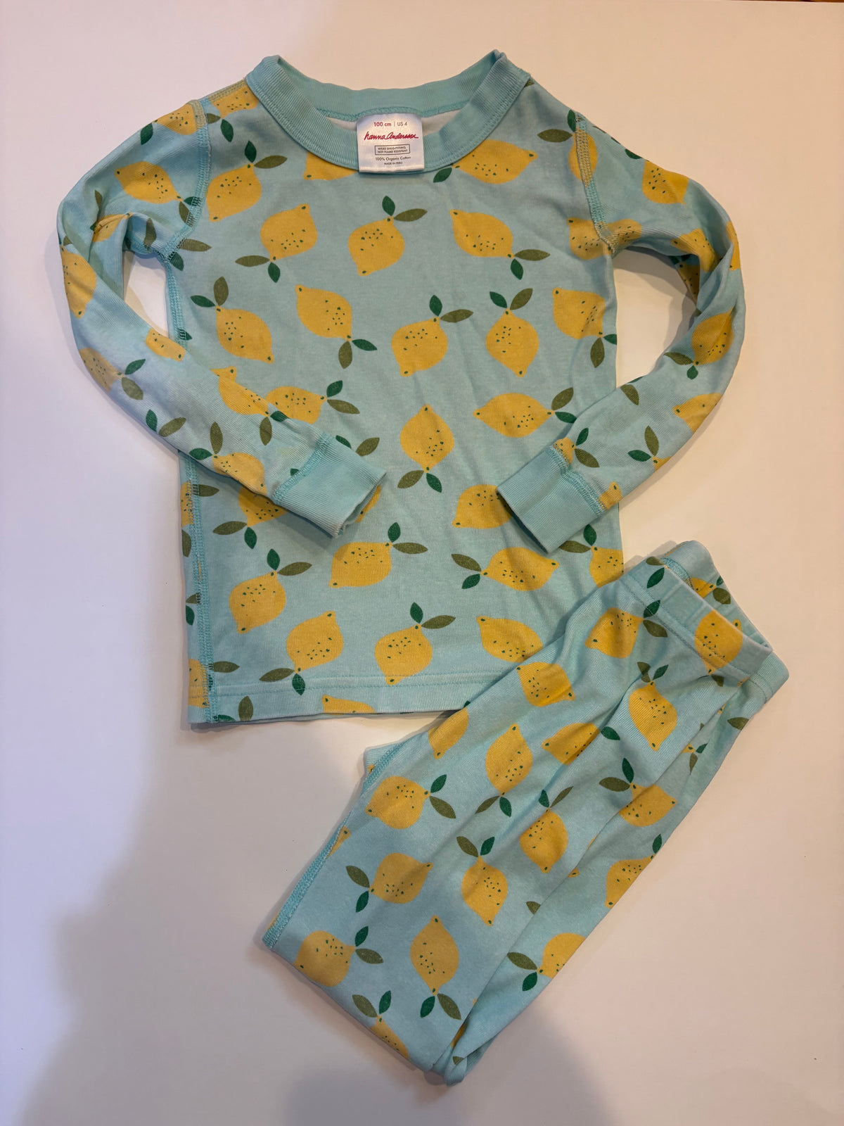 Seller 186 - Hanna Andersson Girls Lemon PJs - Size 100 (4T) - GUC