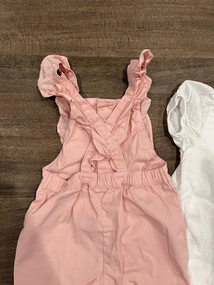 Seller #55 Carters 18 Month Girls light pink ruffle overalls and white short-sleeve blouse
