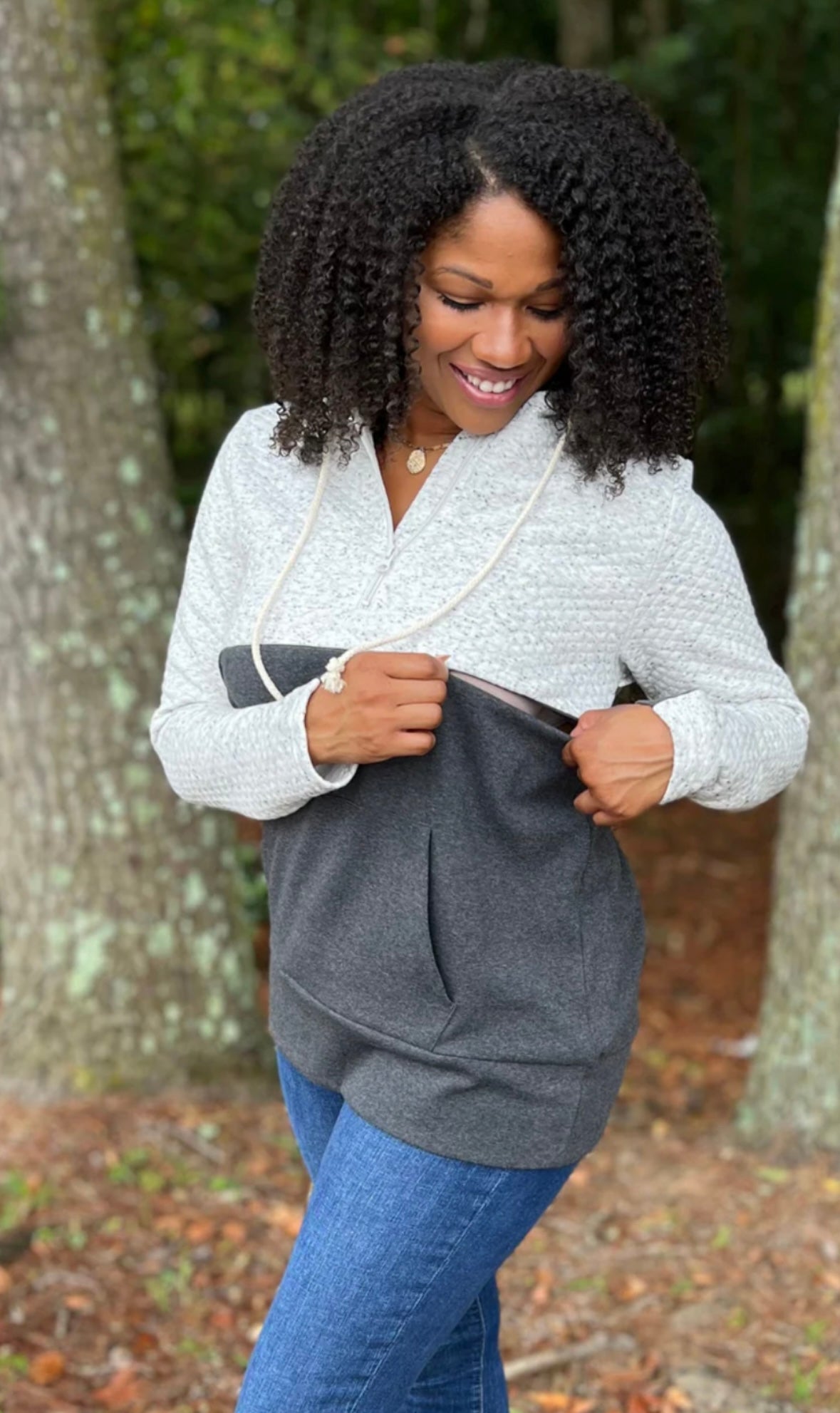 Seller 189 Women’s XL Nursing Queen Oatmeal Colored Quarter Zip Waffle Nursing Hoodie EUC