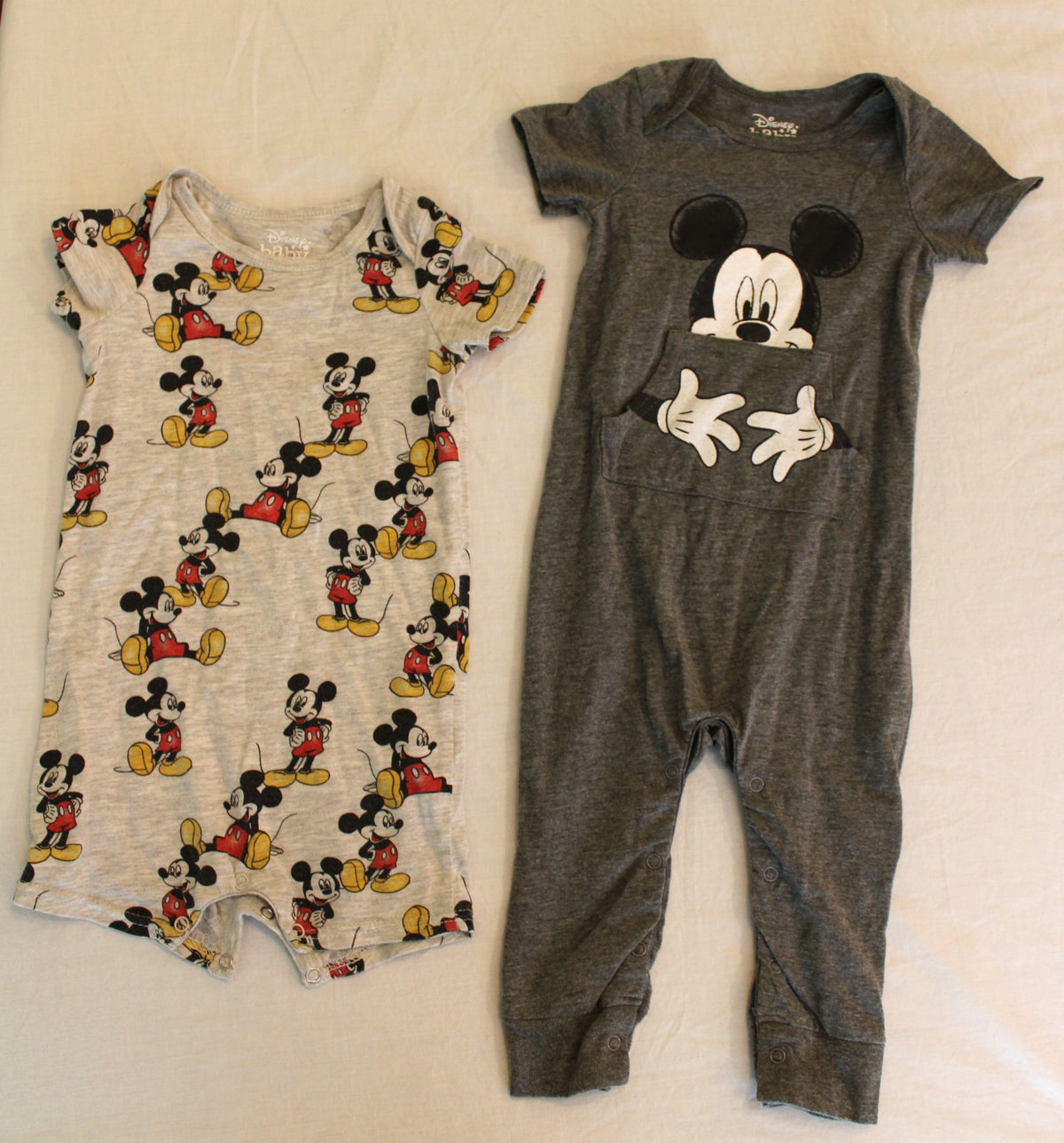 #168 18m Boys Mickey Rompers - set of 2