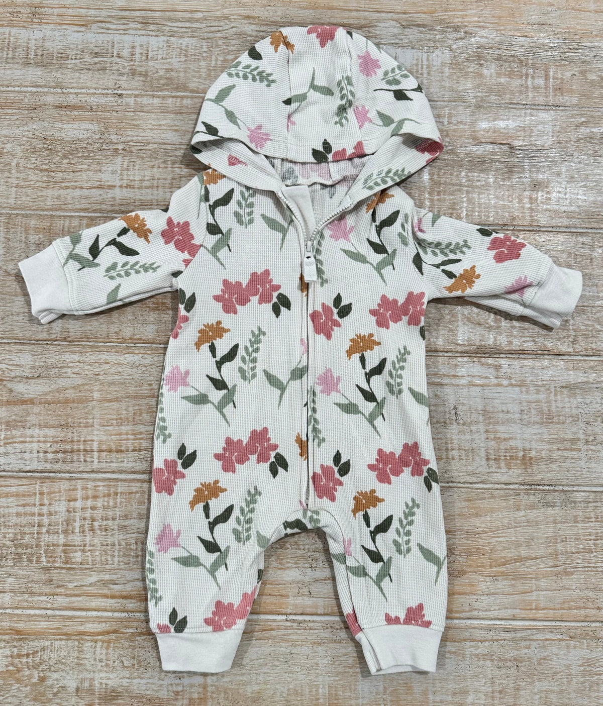 #108 Carters Waffle Hooded Floral Zippy EUC Size 3M