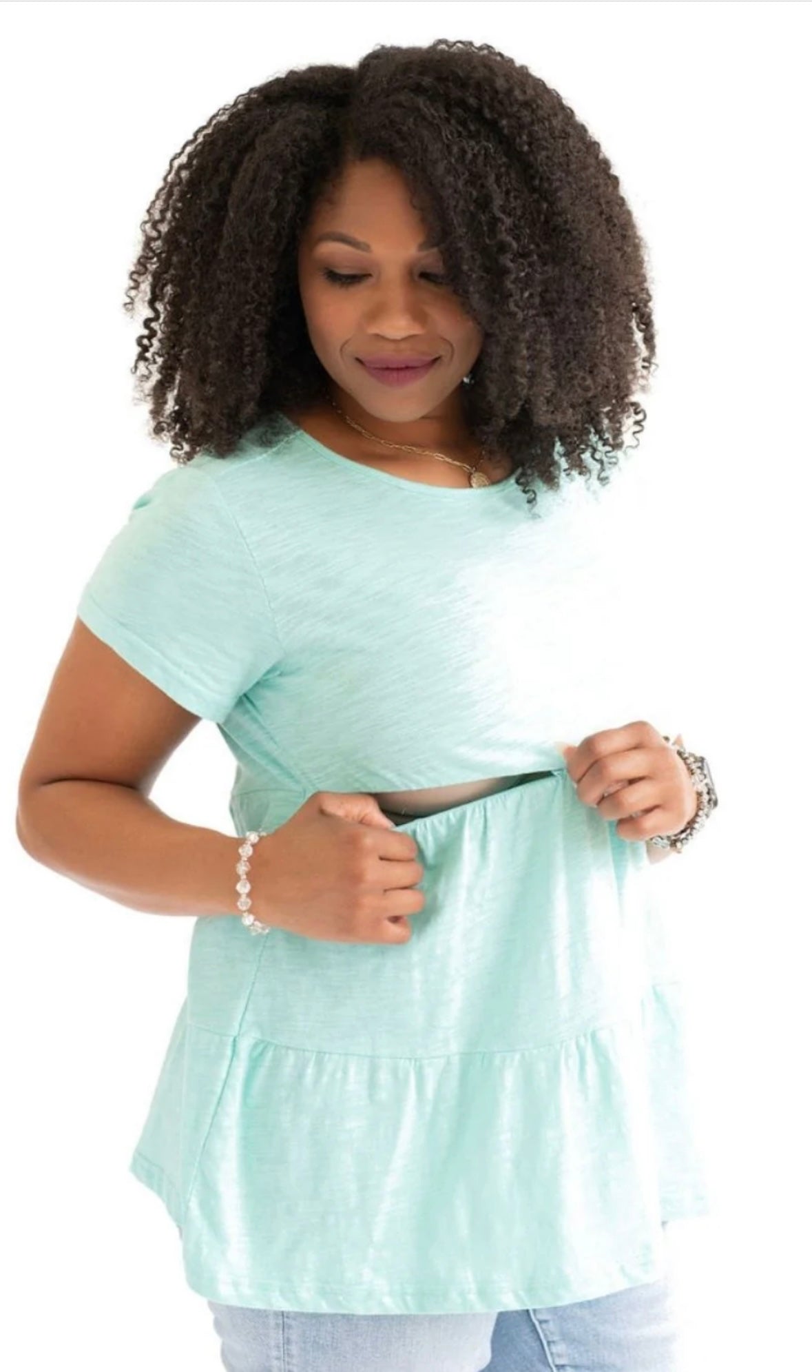 Seller 189 Women’s Large Nursing Queen Mint Ruffle Nursing Top GUC