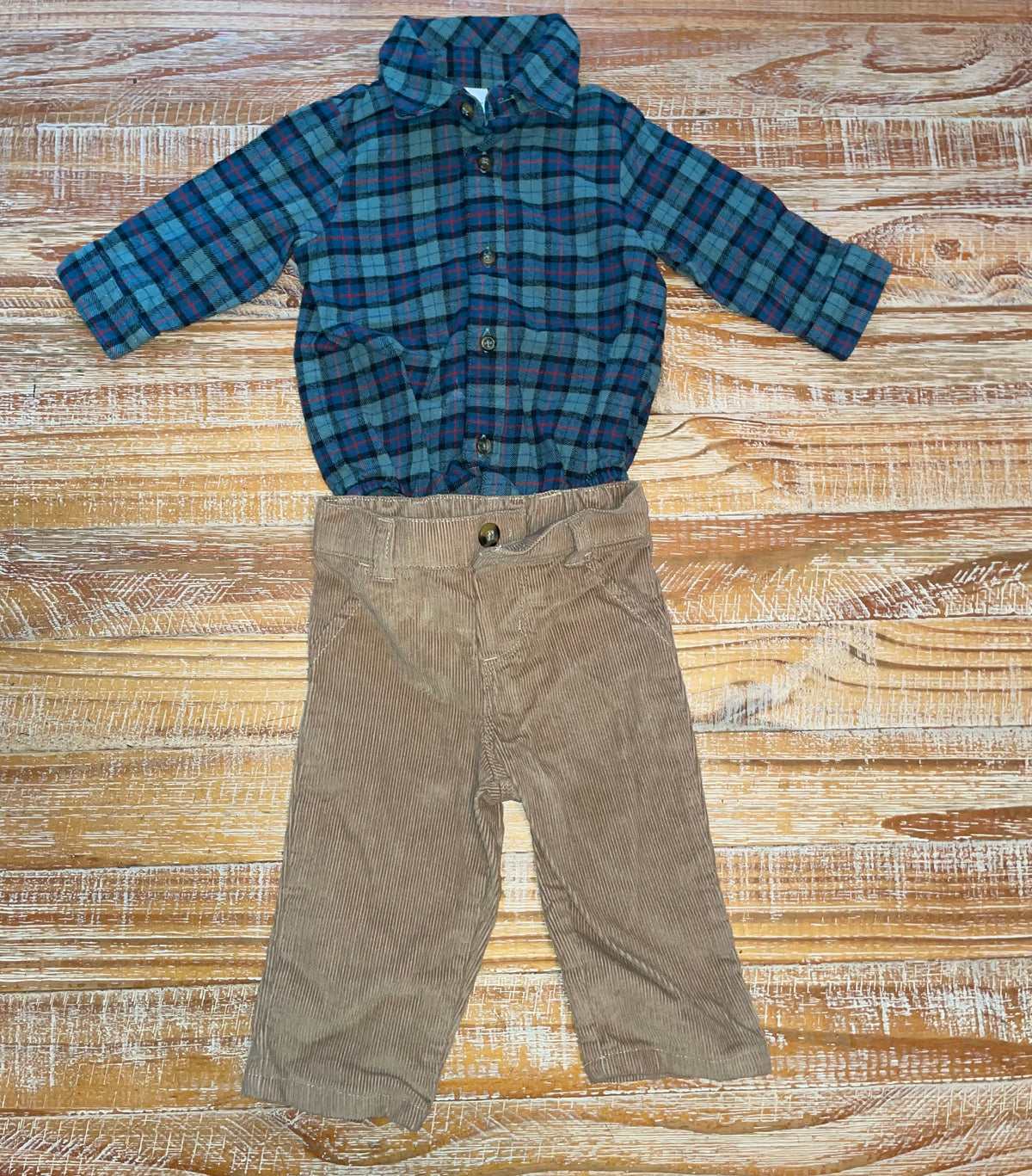 #4 Carter's Blue Flannel Long Sleeve and Corduroy Pants Boys 6 months