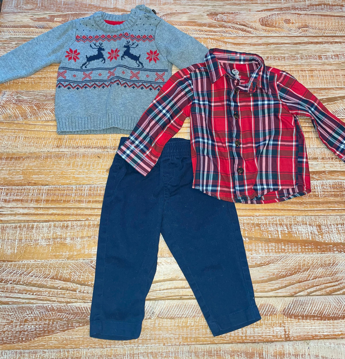 #4 Wonder Nation Red and Blue Holiday Long Sleeve Sweater and Pants Boys 6-9 months