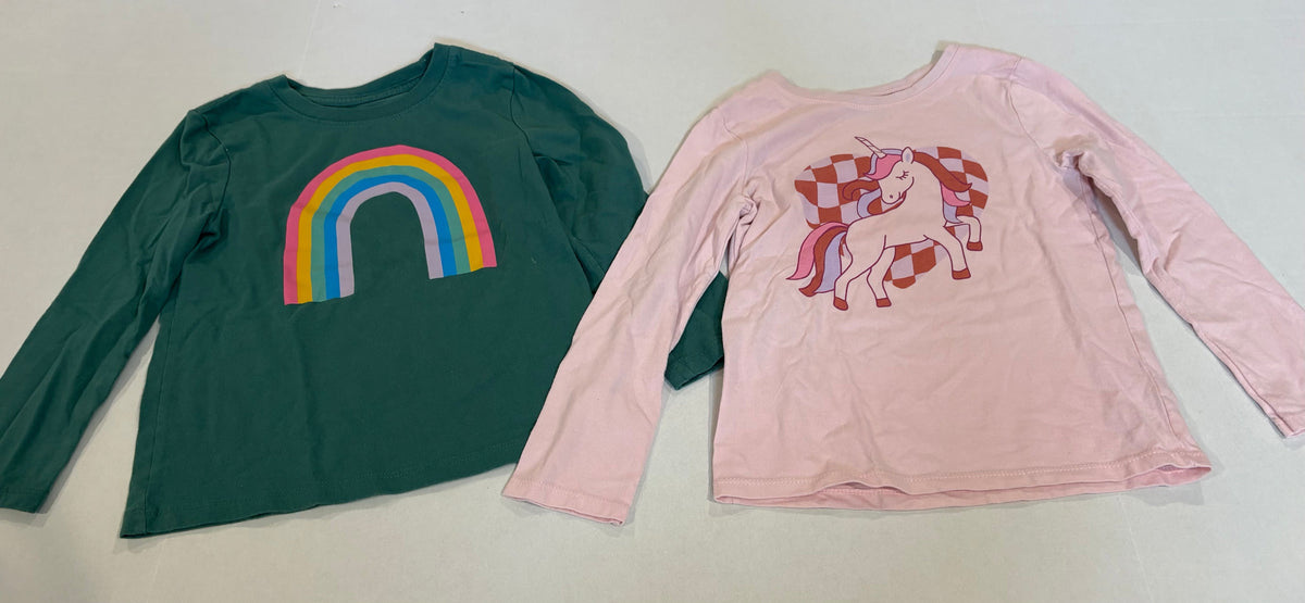 #25 Girls 5T set of 2 long sleeve shirts - rainbow is Cat and Jack, pink is Garanimals