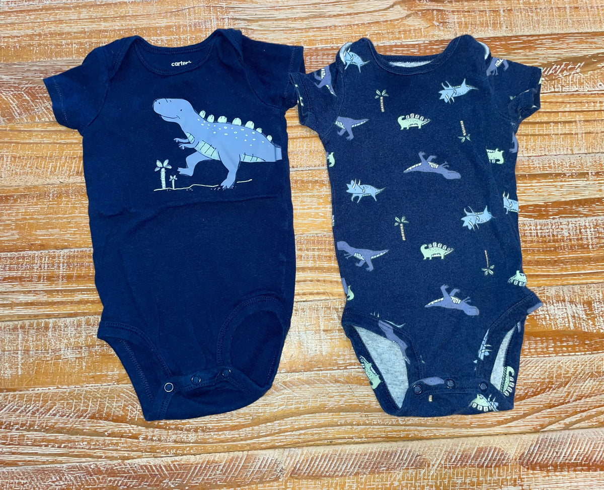 #4 Carter's Navy Blue Dinosaur Onesie Bundle Boys 9 months