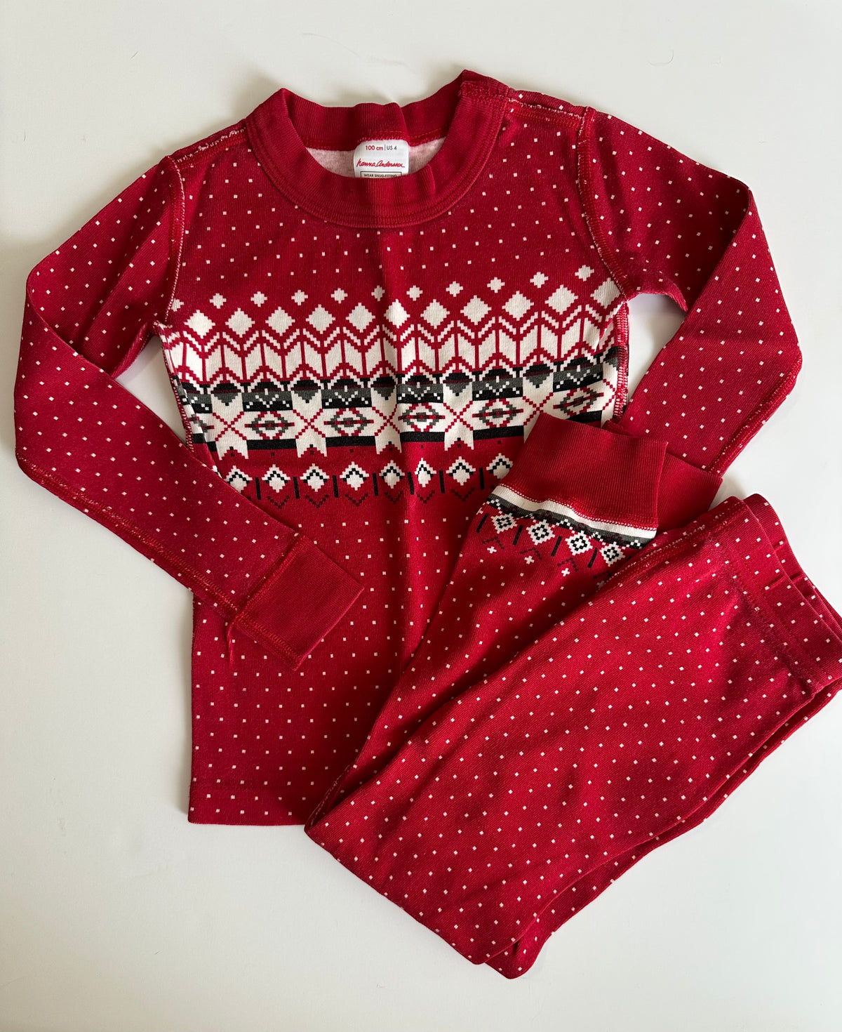 #80 Hanna Andersson size 4 / 100 red fair isle pajamas