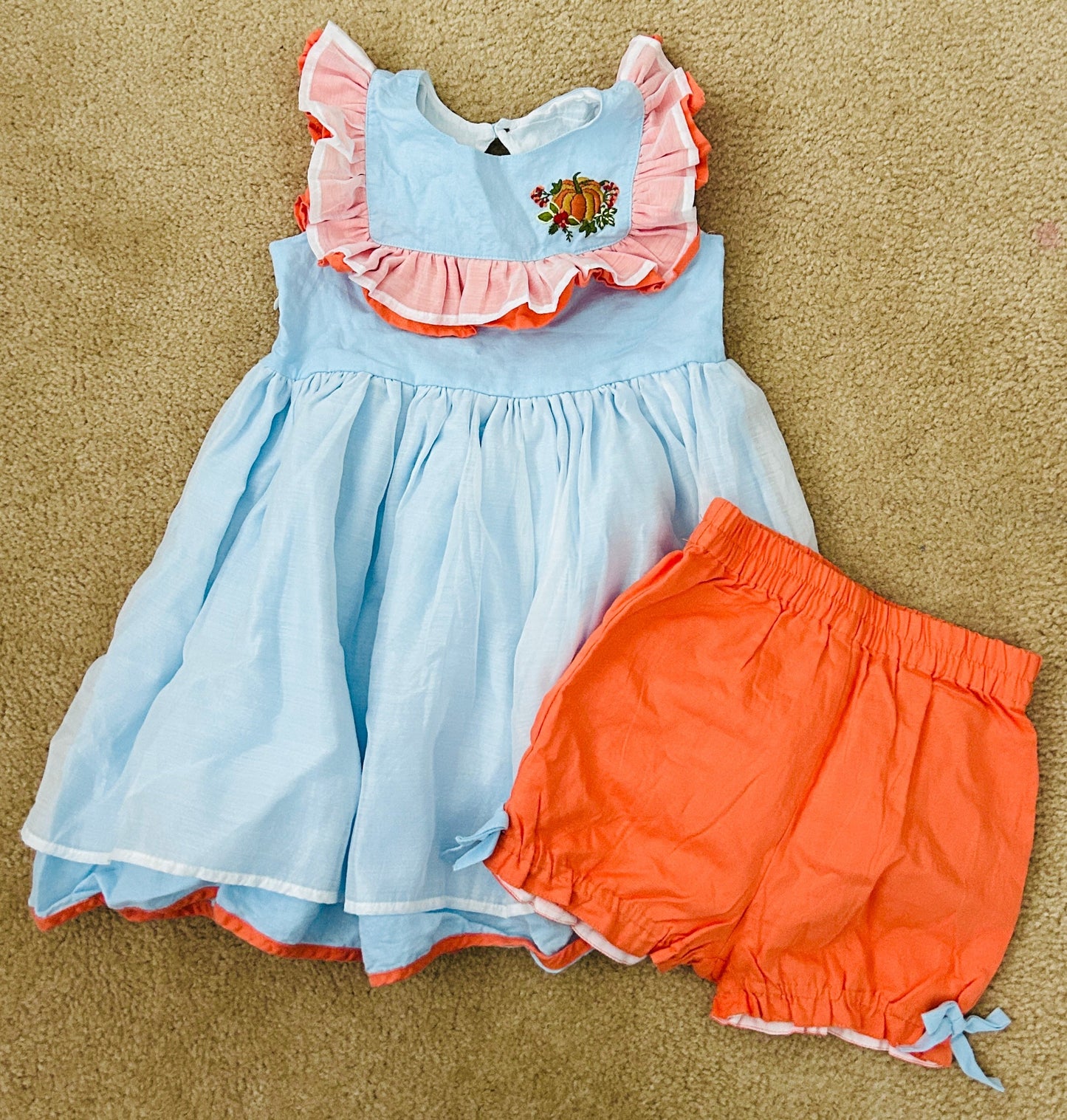 #15 Smocked Sweets 8Y Fall Pumpkin Dress + Bloomers VVGUC