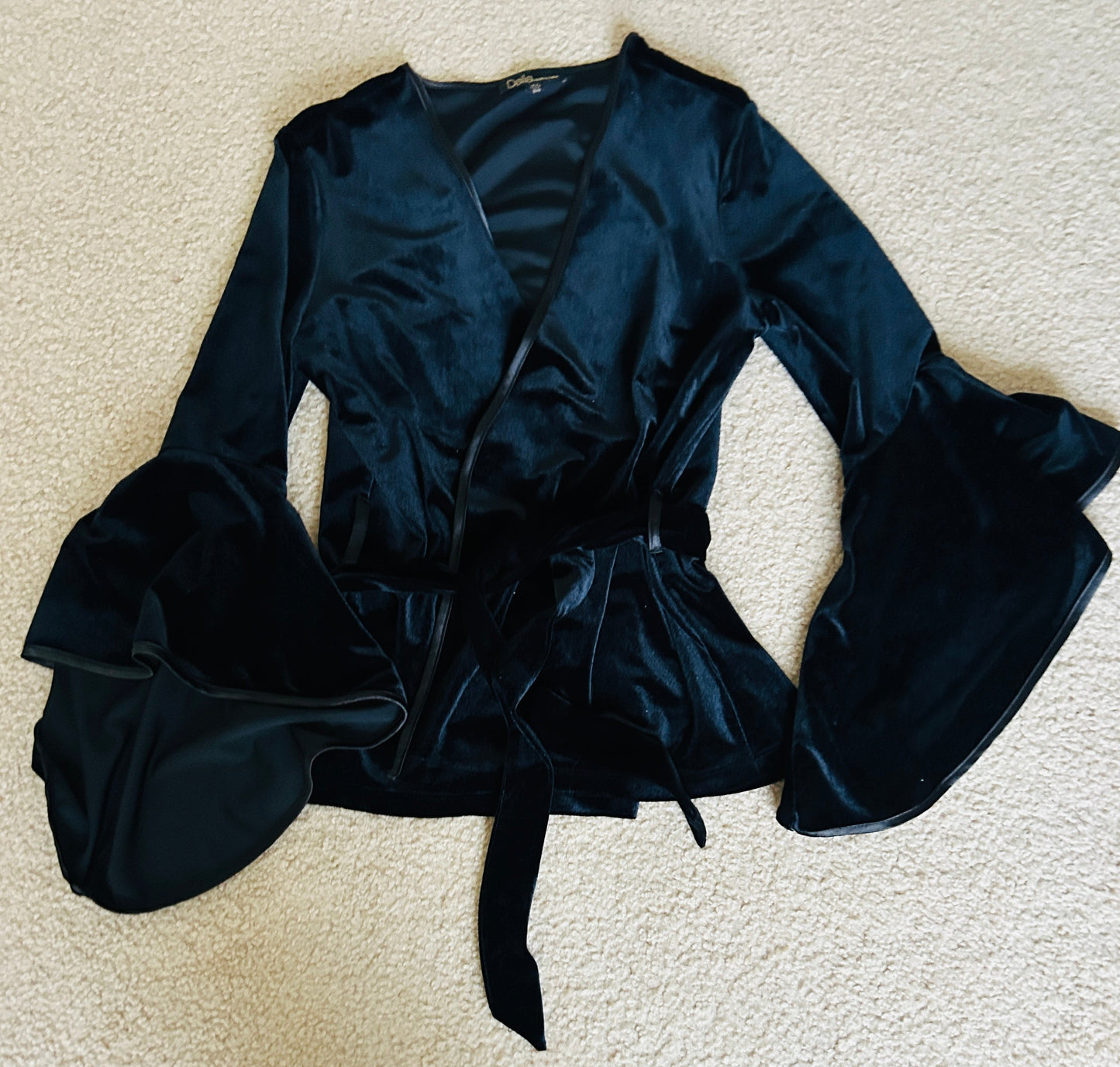 #15 Dalia Small Velvet Wrap Top with Bell Sleeves and Tie