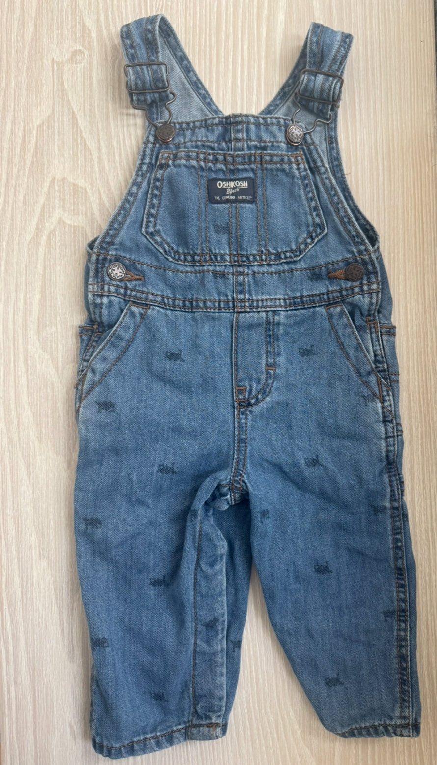 #207 12M Oshkosh train denim overalls