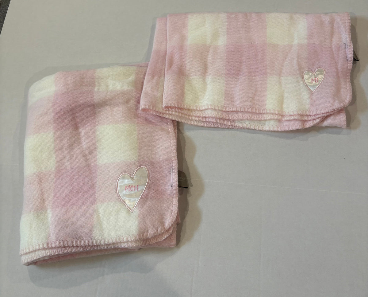 #25 Set of mom and me pink and white plaid baby blankets