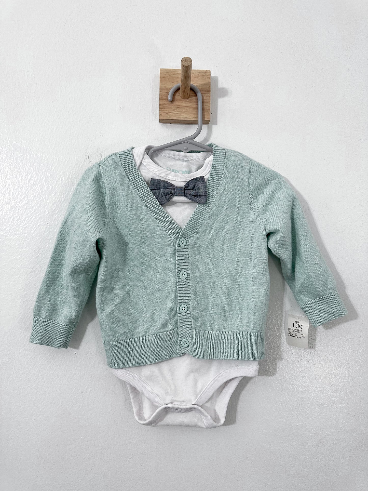 #111 Cherokee Boys Cardigan Bow tie Onesie NWT 12 month
