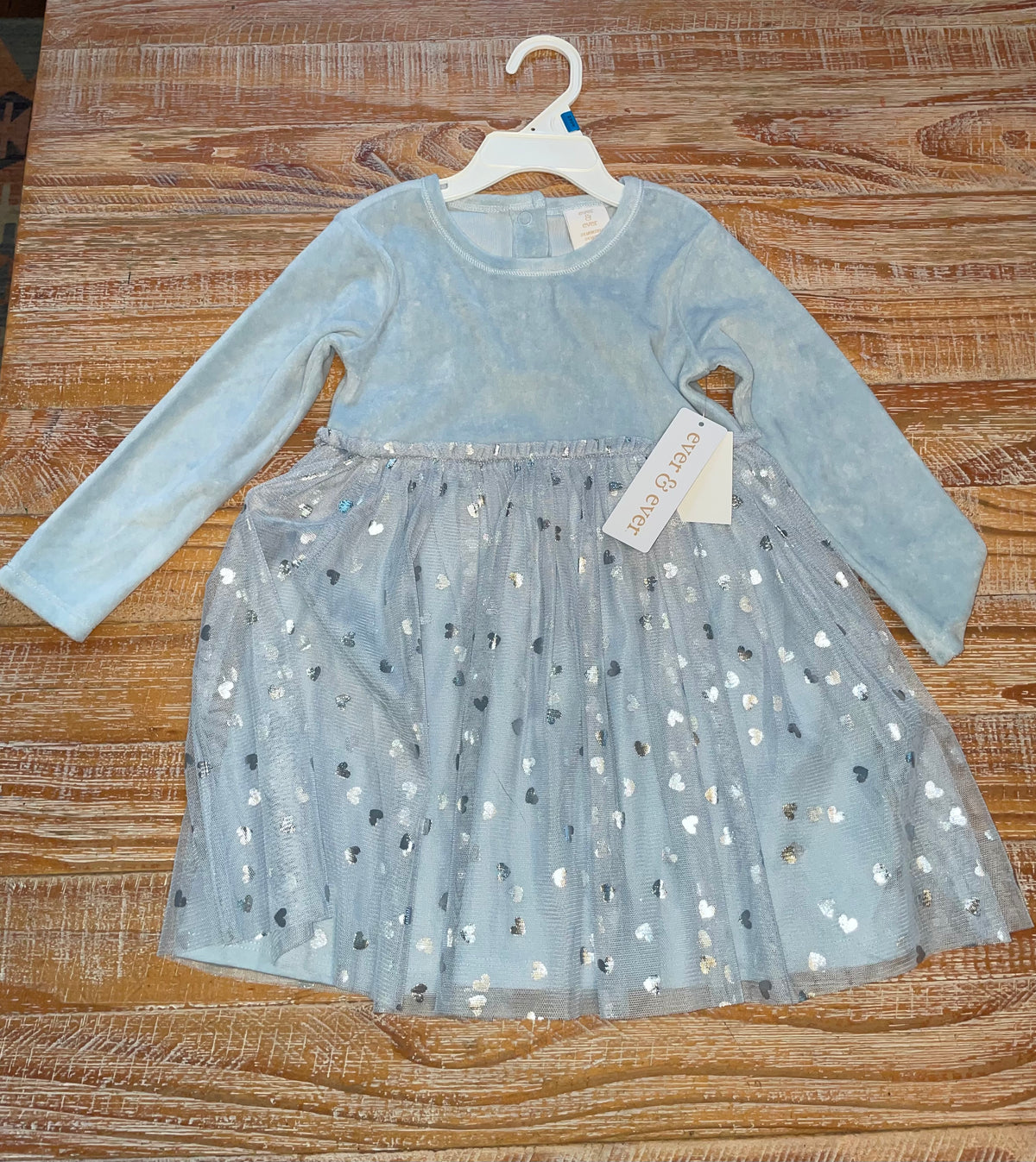 #4 Ever & Ever Grey Velvet Long Sleeve Tulle Dress NWT Girls 24 months