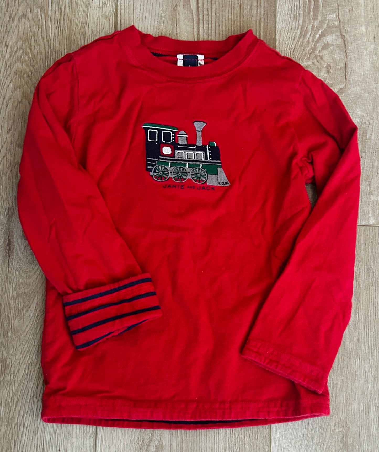 #15 Janie and Jack 5t Reversible (Embroidered Train/Red+Navy Striped) Shirt