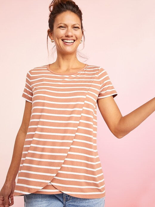Seller 189 Women’s Large Old Navy Warm Stripe Maternity Cross-Front Nursing Top EUC