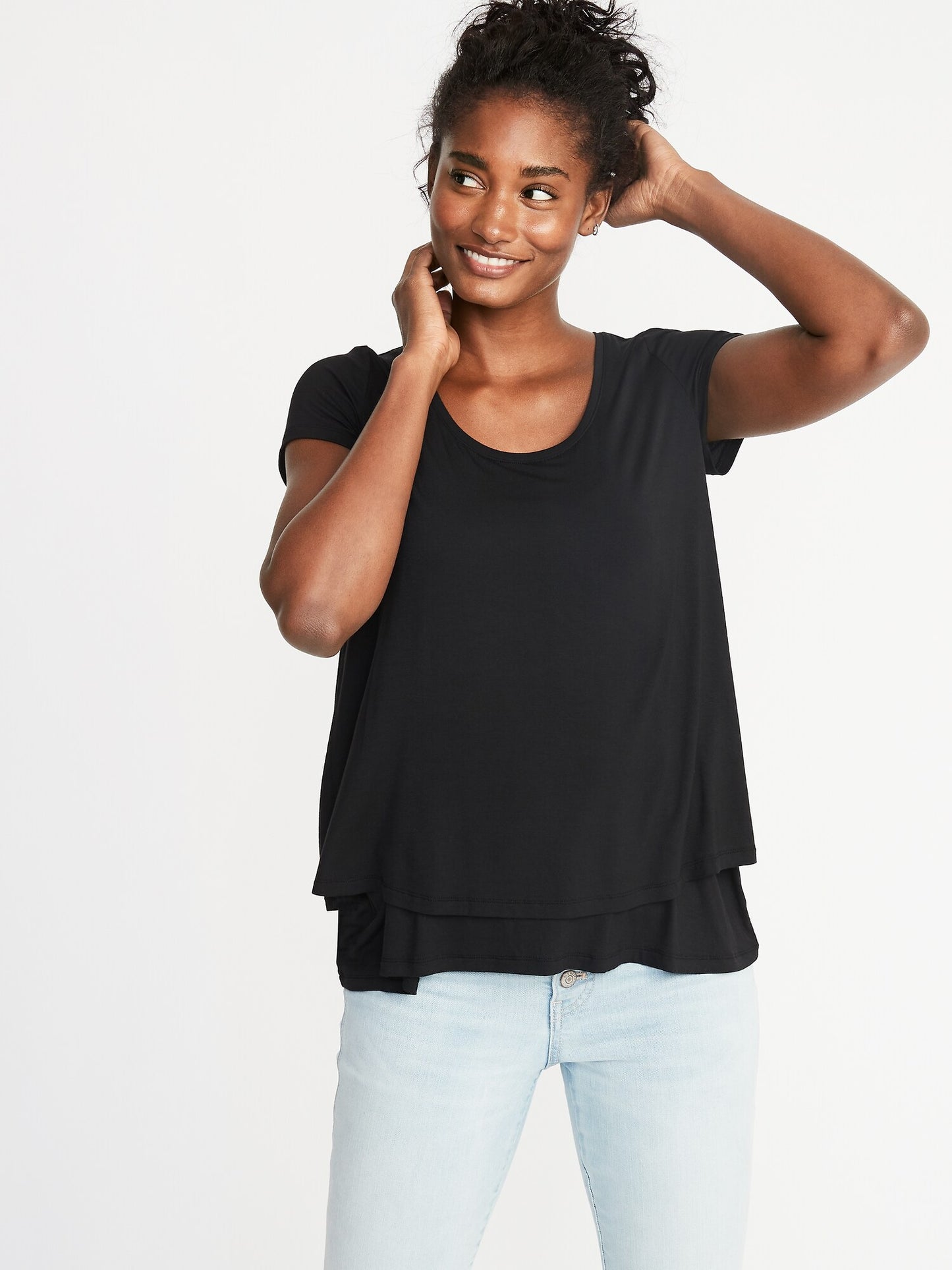 Seller 189 Women’s Large Old Navy Gray Maternity Double-Layer Short Sleeve Nursing Top GUC