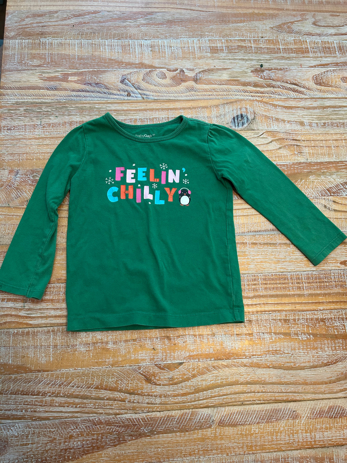 #4 Baby Gap Green Feelin Chilly Long Sleeve Shirt Girls 3T