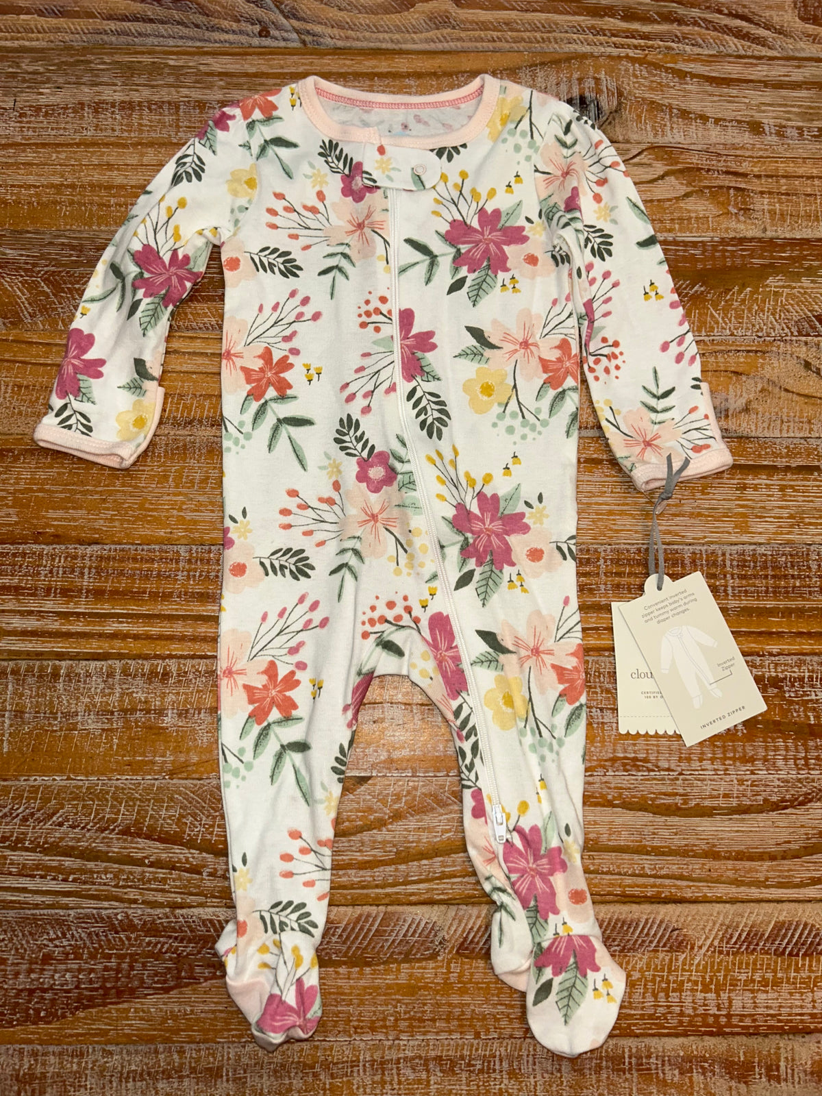 #4 Cloud Island Floral Zip-Up Footie NWT Girls 3-6 months