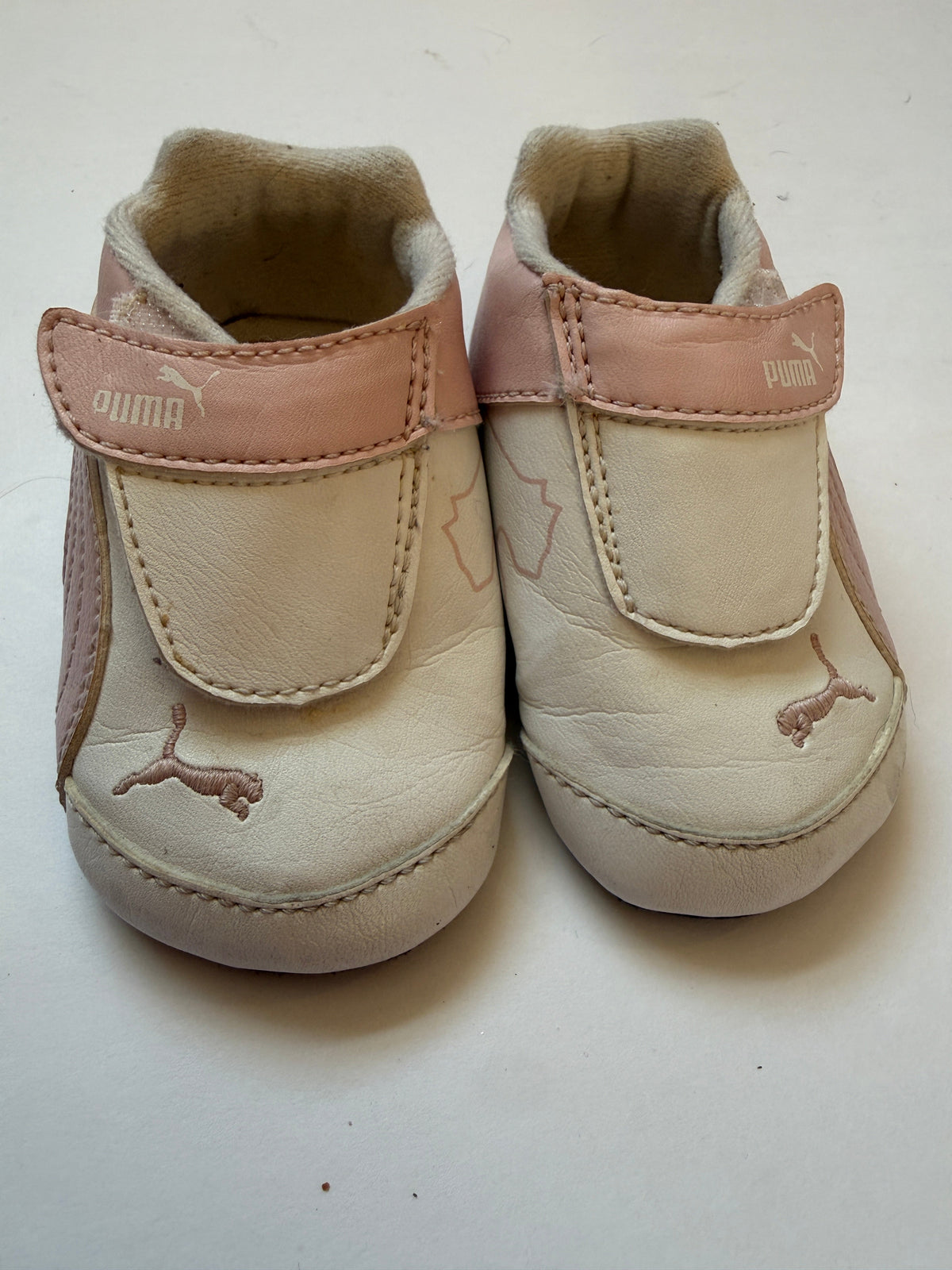 #170 Puma pink and white baby shoes size 3C