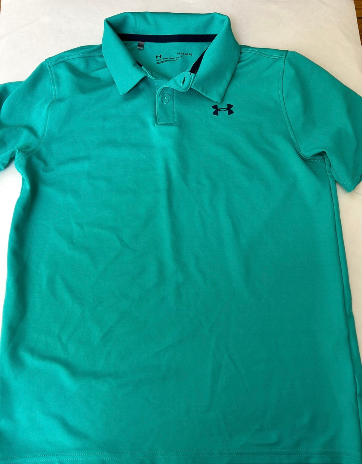 #95 Boys Youth Large Under Armour teal short sleeve polo