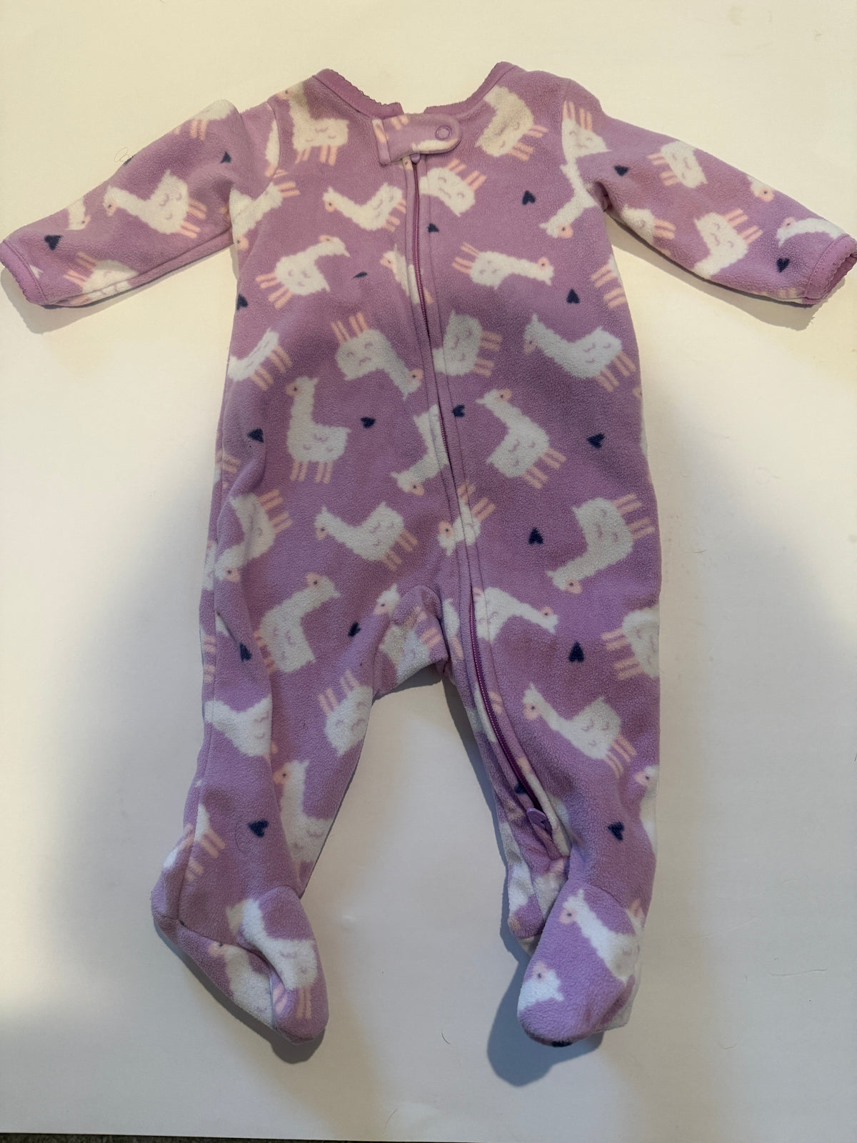 #170 Carters fleece light purple llama pajamas girls 3 months