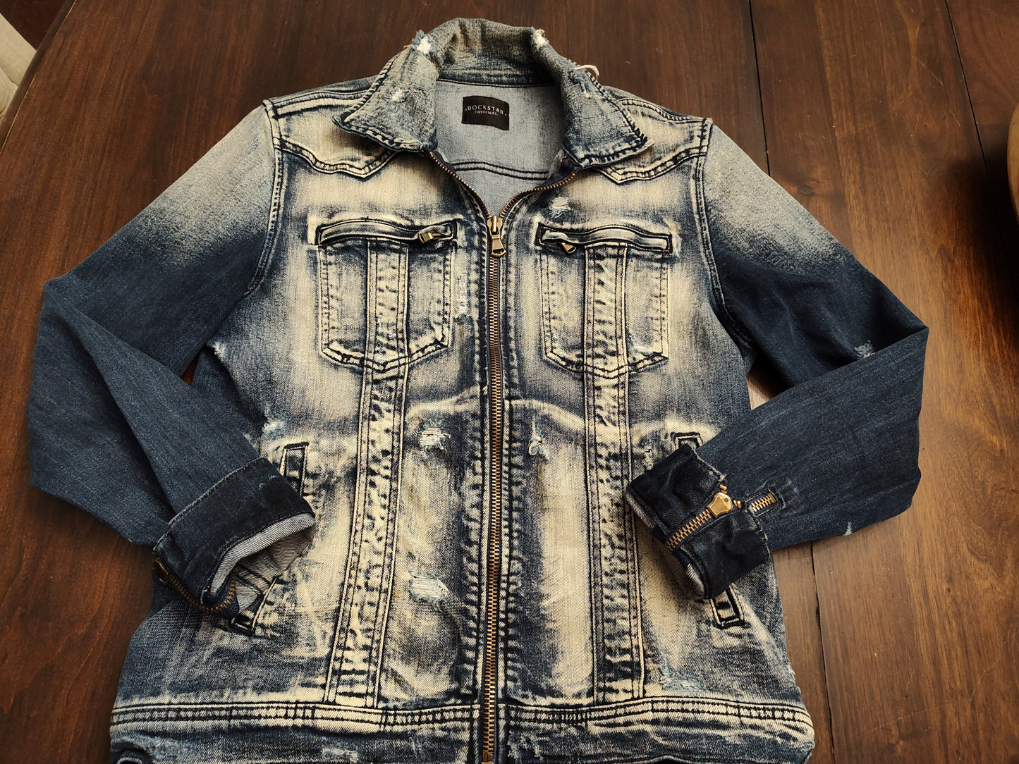 Seller 185: Rockstar Original Jean Jacket Skull Design Size Large