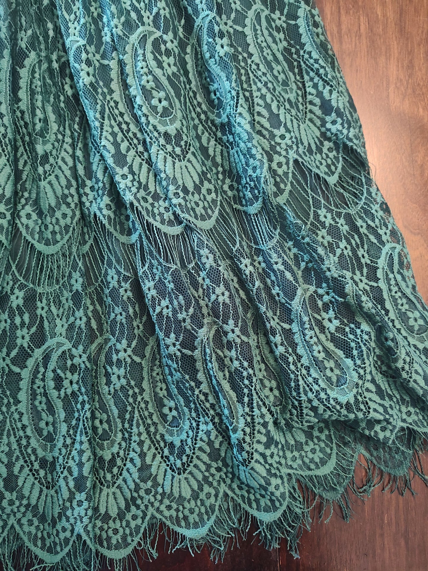 Seller 185: Trish Skully Girls Emerald Lace Dress (Size 14, runs like a 12)