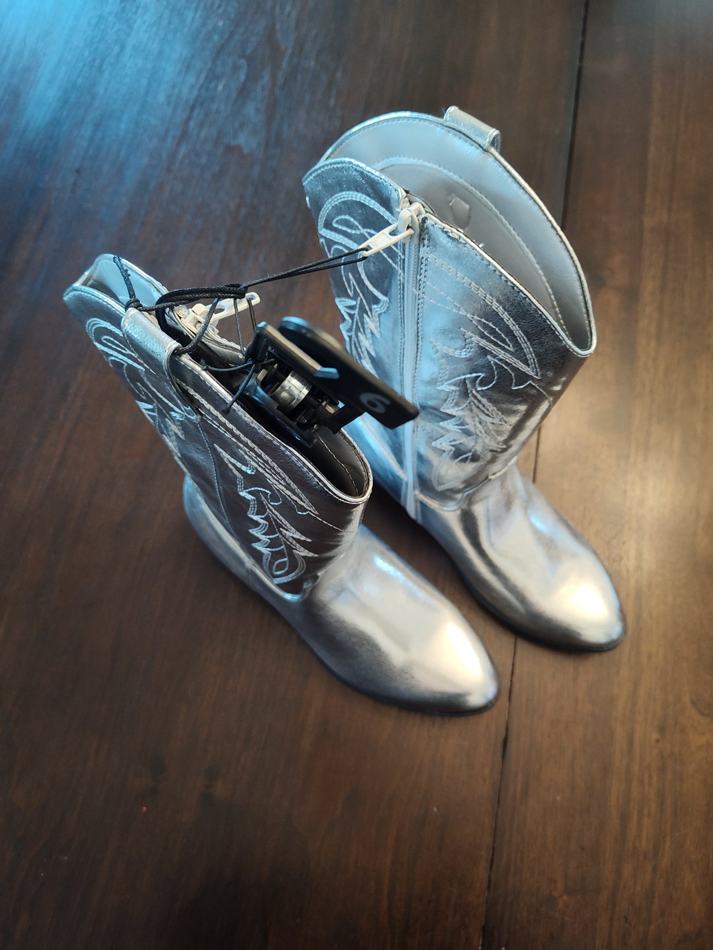 Seller 185: Steve Madden NYC New Silver Cowboy Boots size 6 youth girls