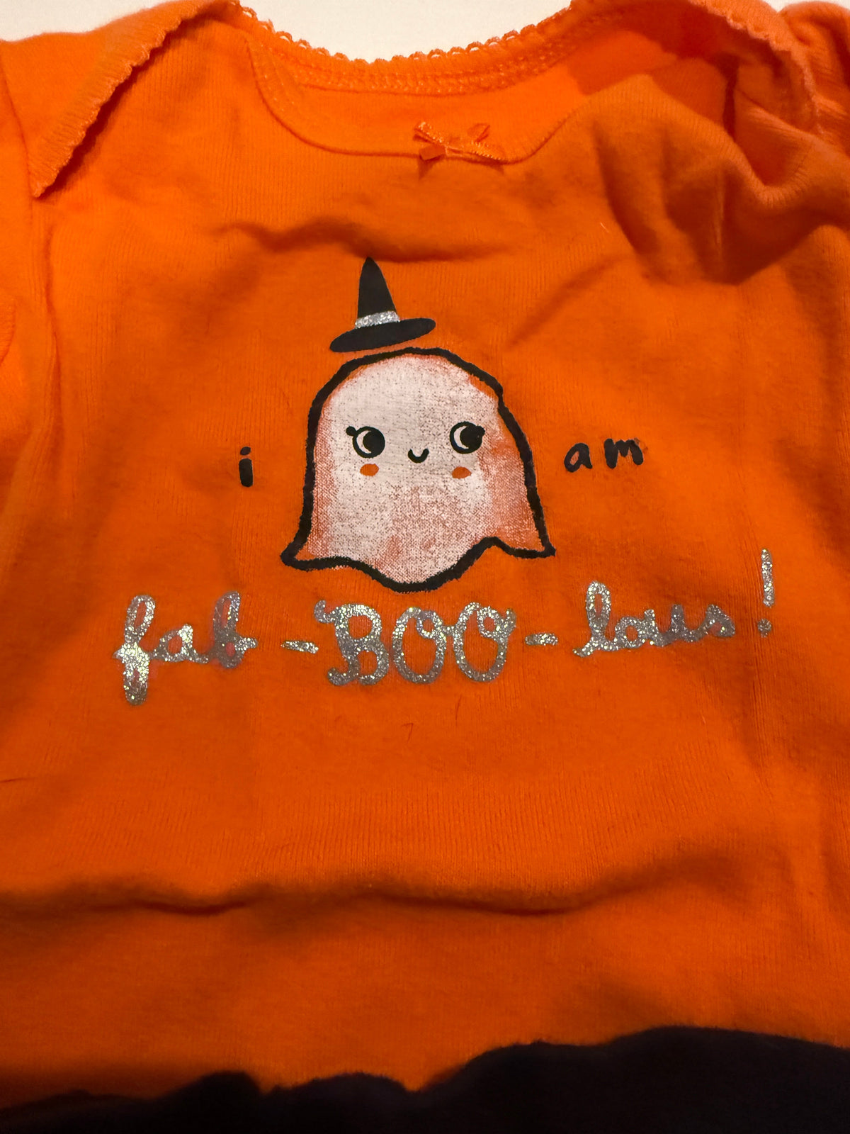 #170 Carters “I am fab-boo-lous” orange body suit with ghost with black tulle skirted pants girls 3 months