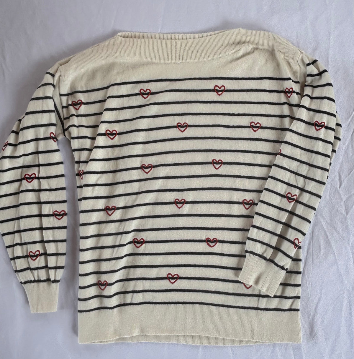 #119 stripe and heart sweater (no tag but I believe it's a size small from Loft)