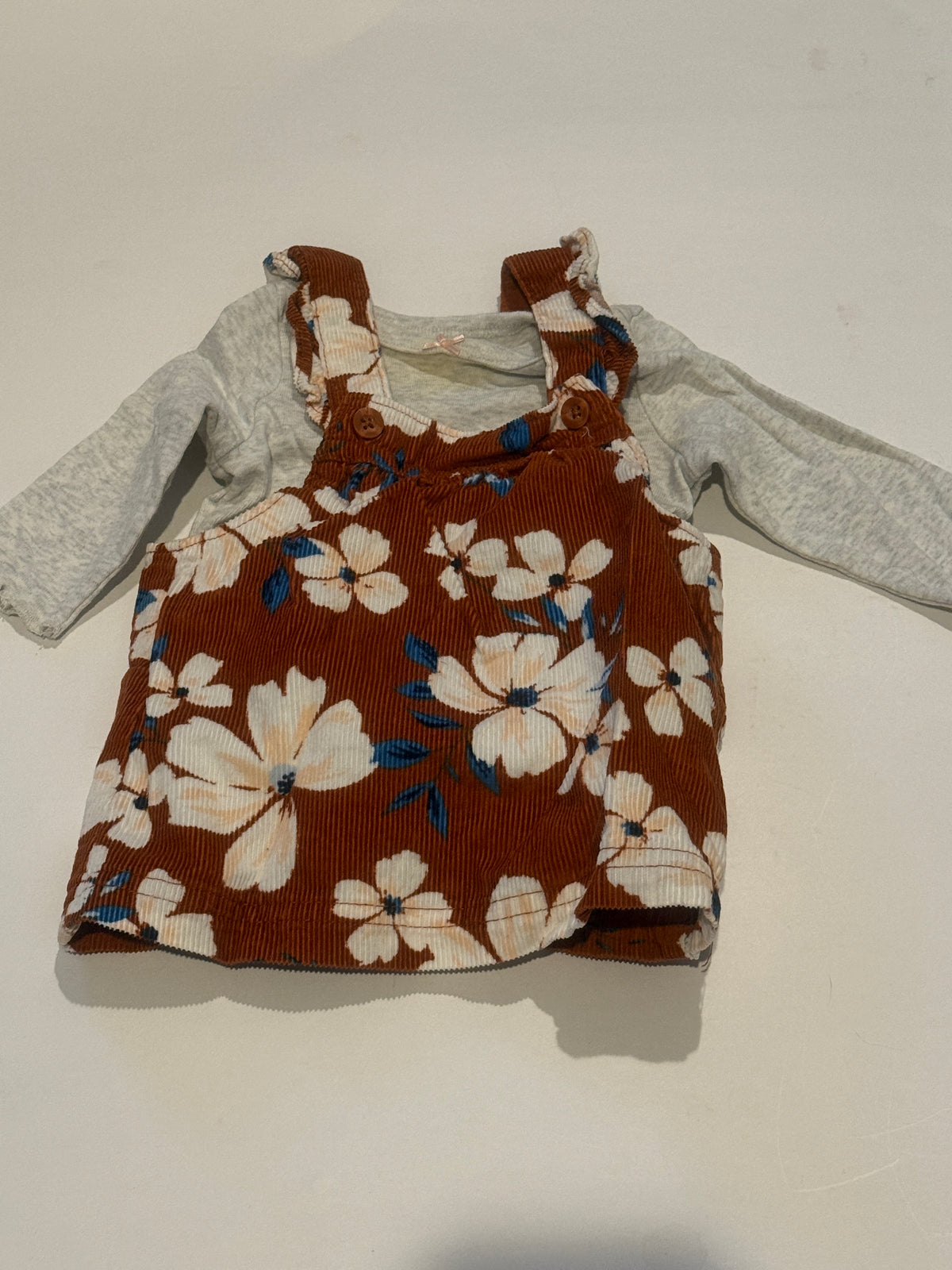 #170 Carters Flower corduroy jumper with matching long sleeve shirt girls 3 months