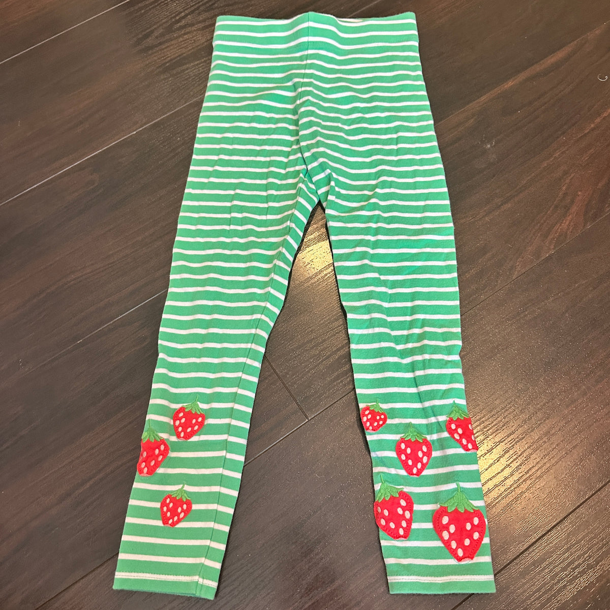 #48 Mini Boden Green Striped Strawberry Leggings Girls 6/7