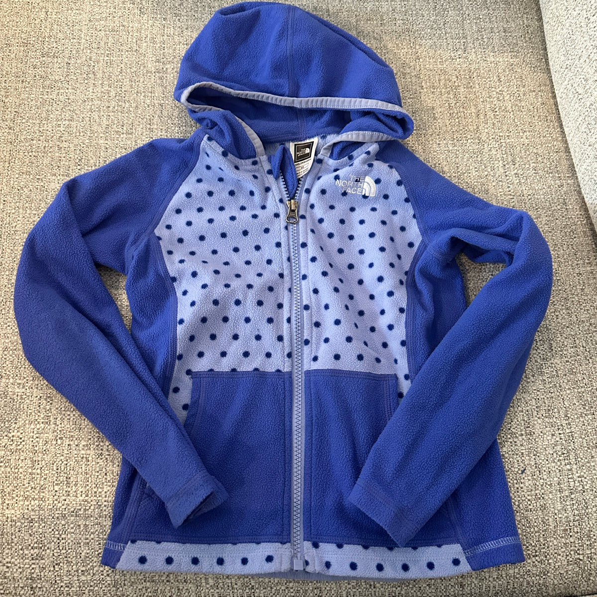 #48 North Face Blue Polka Dot Fleece jacket 6x
