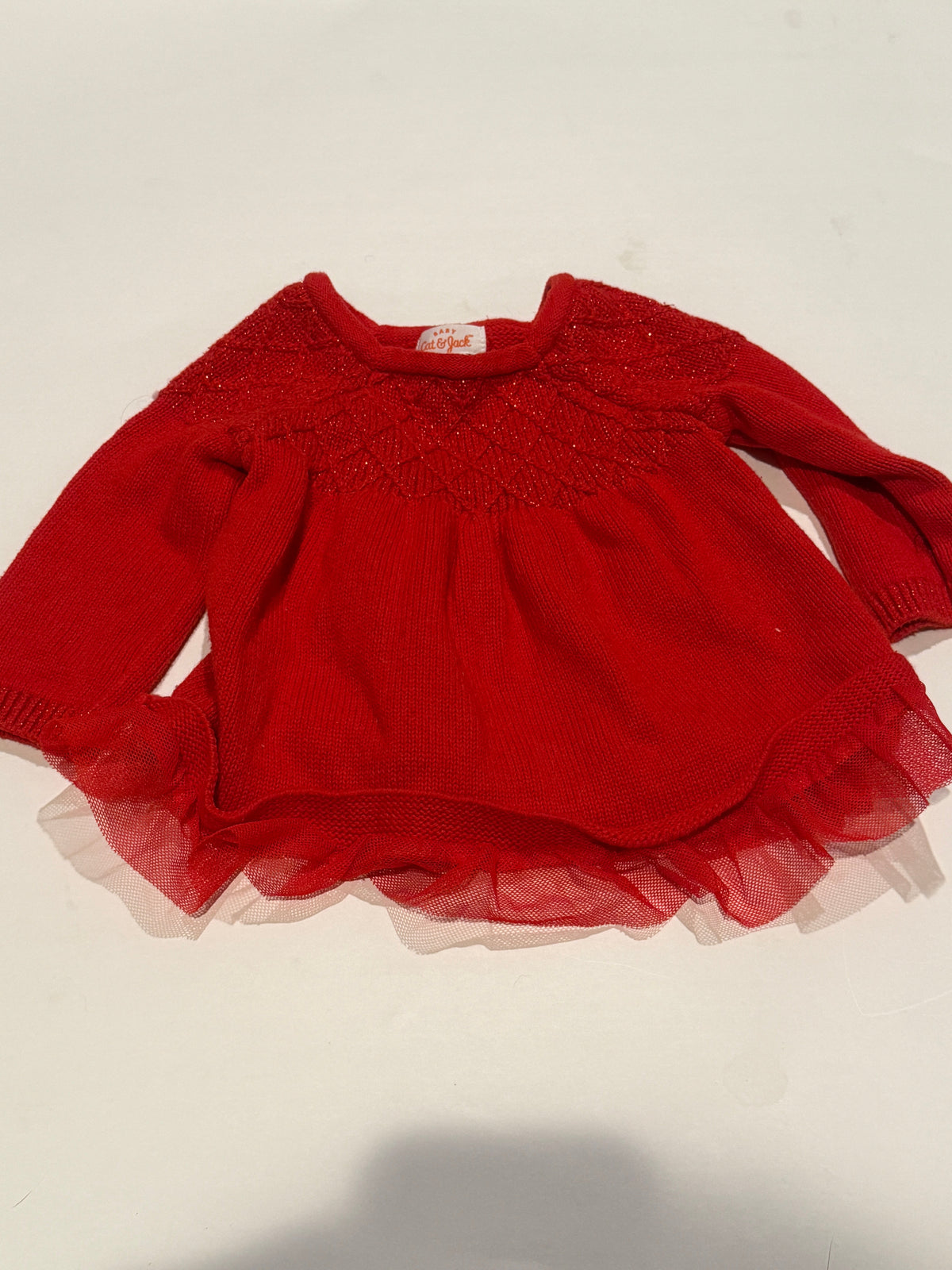 #170 Cat and Jack Red sparkle sweater dress girls 0-3 months
