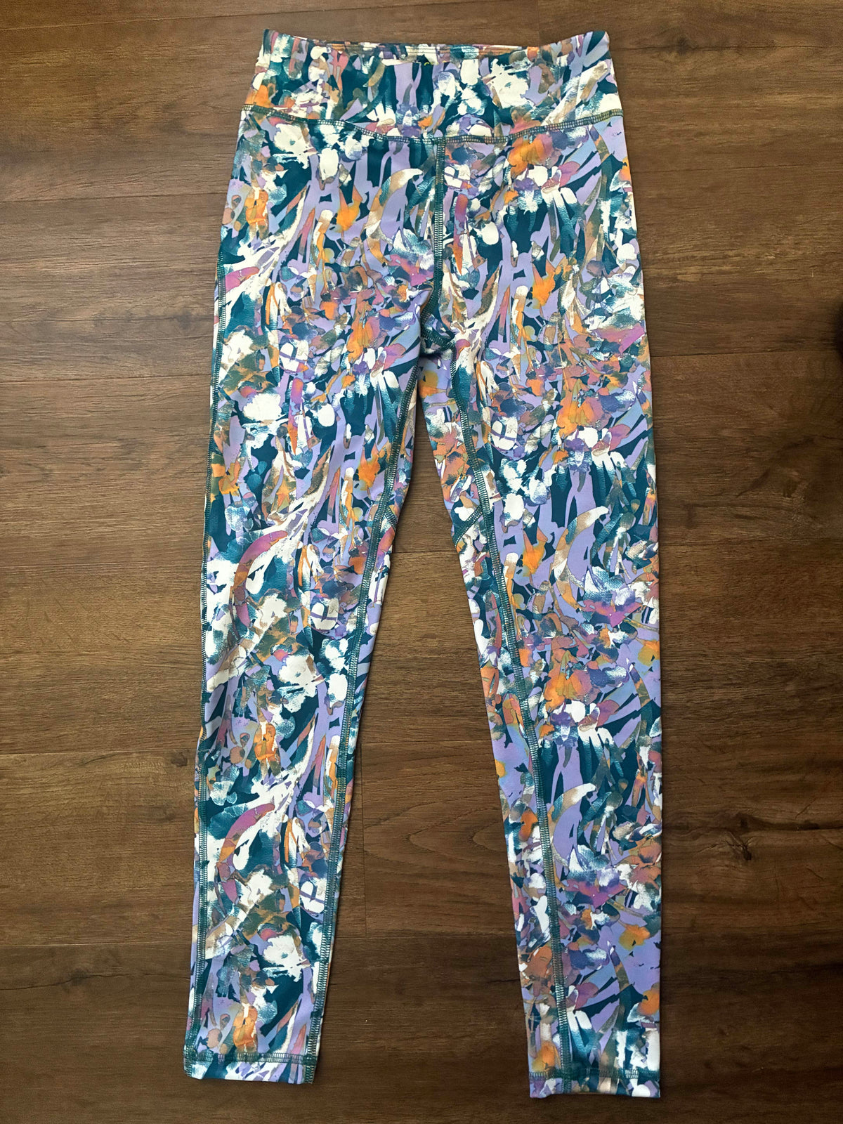 #126 2 Pairs EUC Athletic Leggings Tek Gear Teal with Pink Detail & Multi-Colored Girls L 10/12