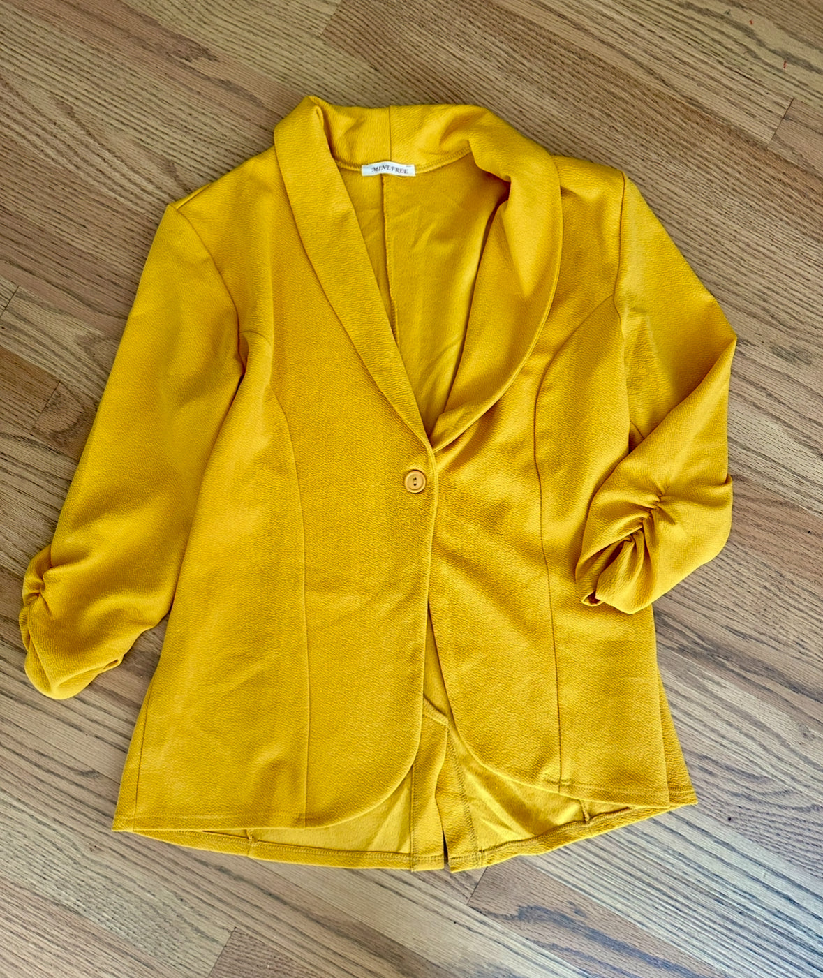 #198- Women’s, Amazon, Mustard Yellow 3/4 Sleeve Blazer- Size large