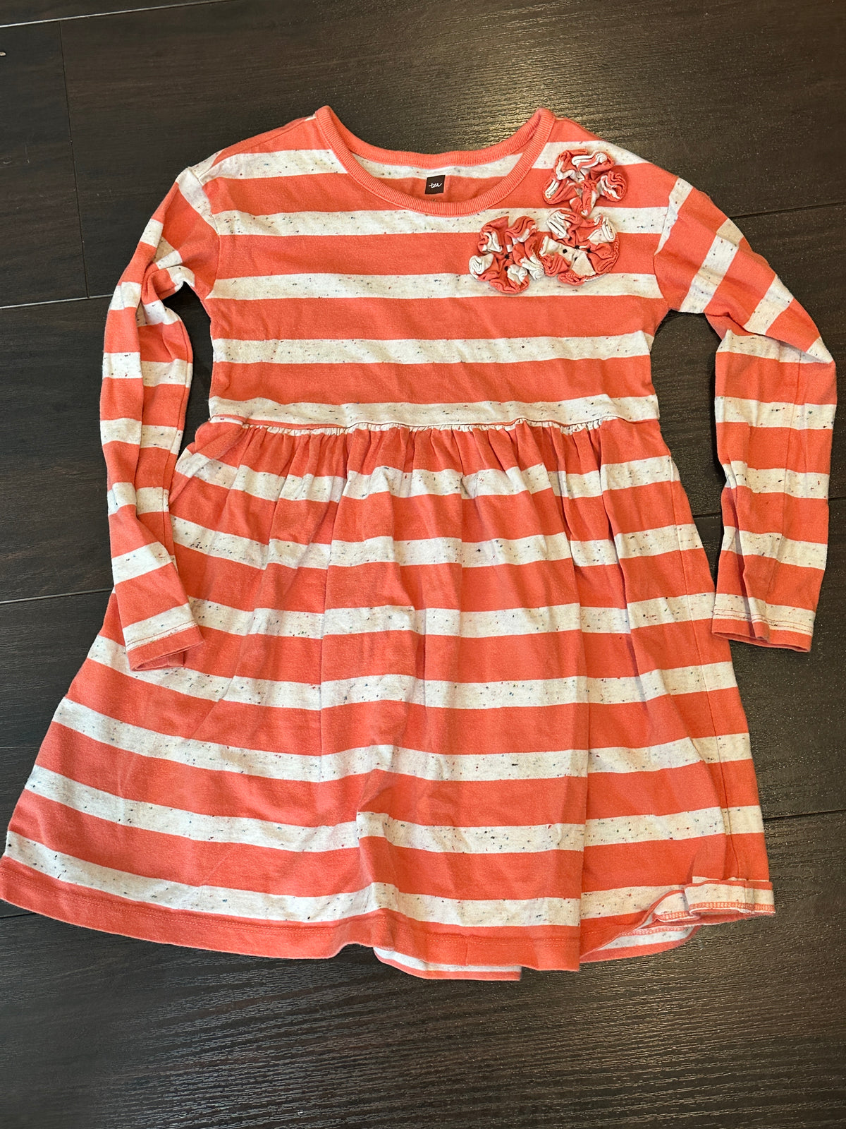 #48 Tea Coral and Cream Striped Dress Size 5