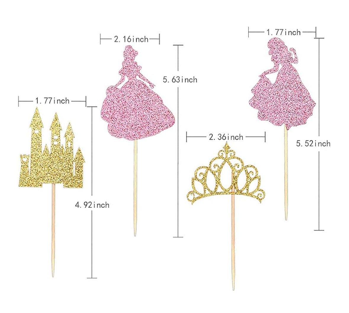 #198- 24 Count Princess Cupcake Picks, Birthday Party. All new.