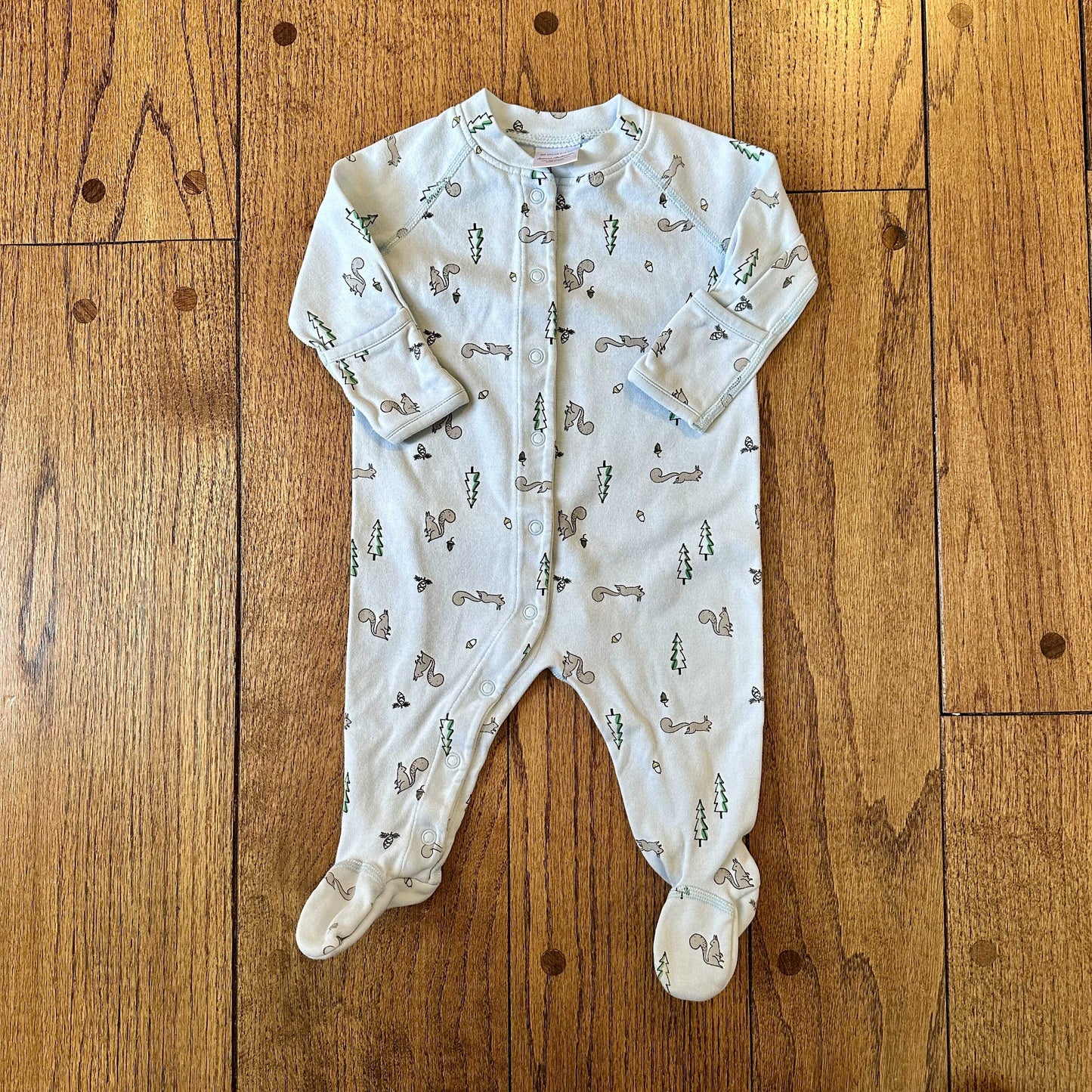 #95 EUC Boys Hanna Andersson Squirrel Baby Sleeper, size 3-6 months